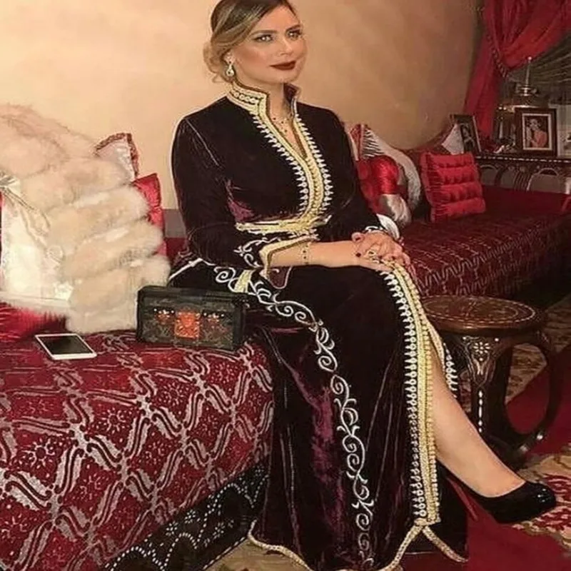 Karakou Algérien вечерние платья с длинным рукавом для выпускного вечера 2020 Бургундия