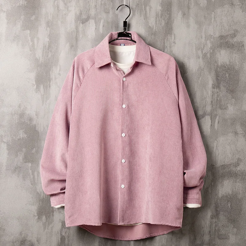 

New Corduroy Shirt Spring Autumn Men Streetwear Long-Sleeved Button Lapel Loose Korean Japanese Simple Couple All-Match Tops