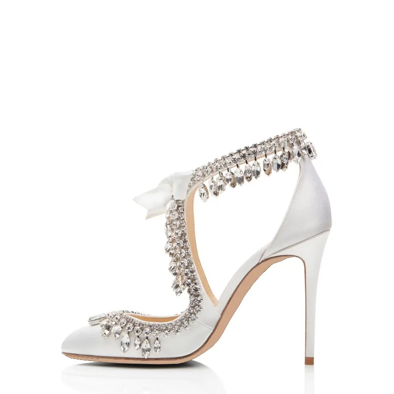 

Fashion sandals pointed diamond thin heel women's shoes white wedding shoes