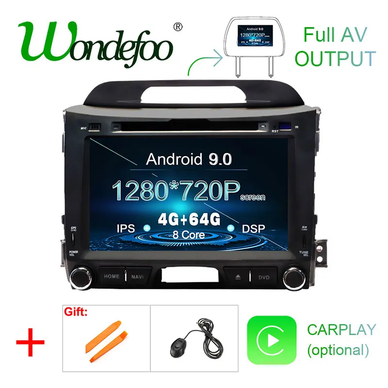 Android 9 0 4G 64G DSP IPS AV выход автомобильный GPS для KIA sportage 2011 2015 dvd плеер Навигация стерео