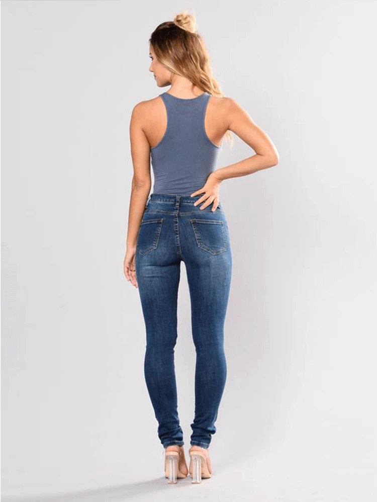 

Women Plus Size Floral Embroidery High Waist Ripped Holes Jeans Female Casual Ripped Skinny Denim Pants Ladies Trousers