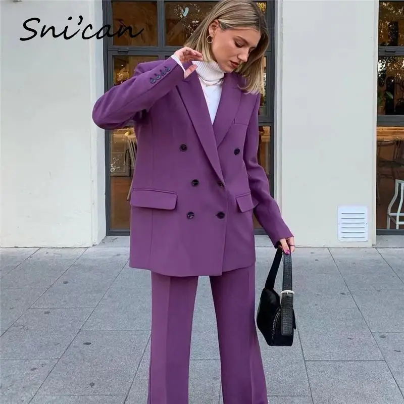 

Za Purple Women Jacket Fashion Autumn Spring Double Breasted Blazer Coat Office Ladies Suit Outwear Abrigo Mujer 2021 Female Top