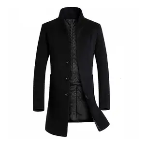 Thickened Men Coats Jackets Winter Warm Solid Color Woolen Trench Blends Slim Long Coat Outwear Over in Pakistan