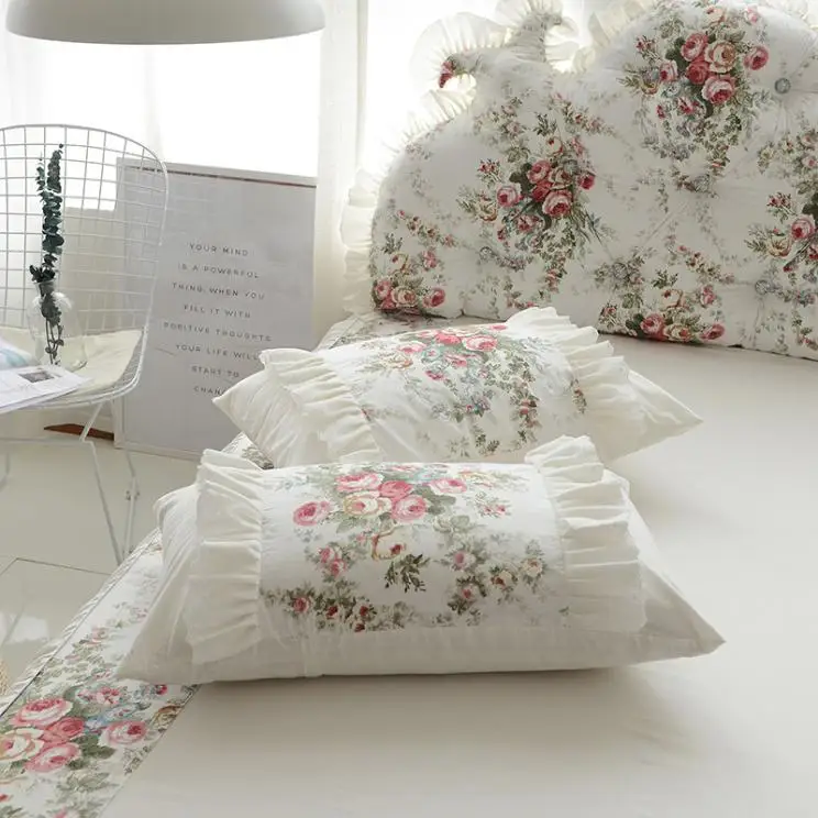 

100% Cotton Girls Korean style Bedding Set 4/7Pcs King Queen Twin Size Floral Lotus Leaf Bed skirt set Duvet Cover Pillow shams