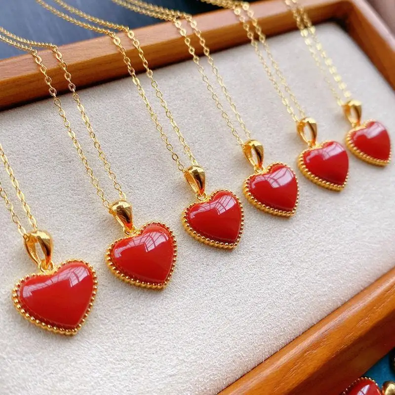 

Original S925 Sterling Silver Natural South Red Agate Classical High-End Versatile Heart-Shaped Temperament Clavicle Pendant Pen