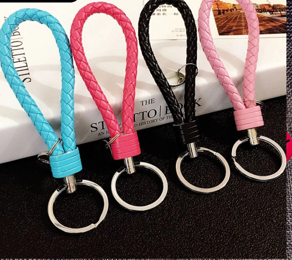 

Creative woven leather cord keychain male and female couple car key ring chain