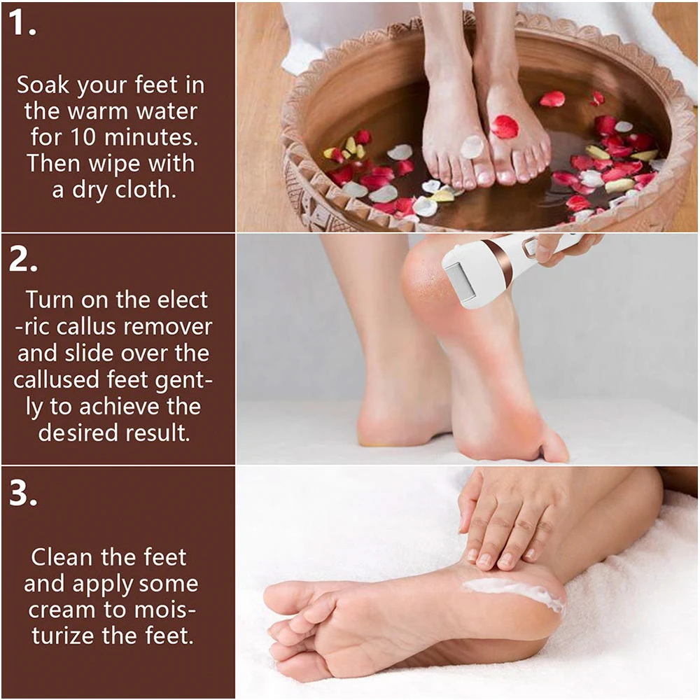

Electric Callus Remover Rechargeable 3 Grinding Heads Foot File Pedicure Tool Dead Skin Removal Machine Feet Grinder