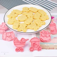 6pcsset plastic baby stroller feeding bottle clothes bib shape diy cookie cutter biscuit mold baking decorating tools
