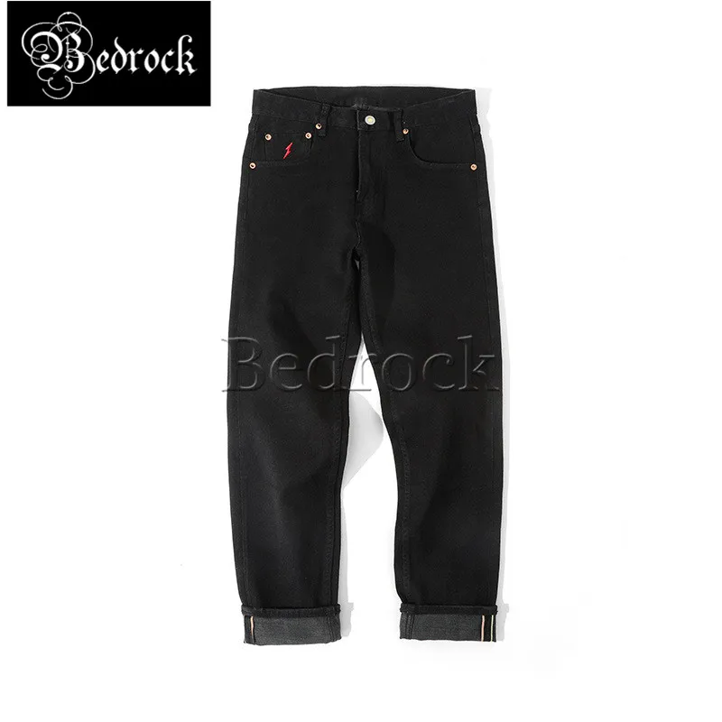 MBBCAR micro elasticity black jeans men 12oz raw denim jeans Amekaji vintage causal slim pencil jeans embroidery trendyol 7342