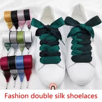 1pair fashion double silk shoelaces satin ribbon flat shoe laces women sneakers shoelace quality metal head laces for shoes