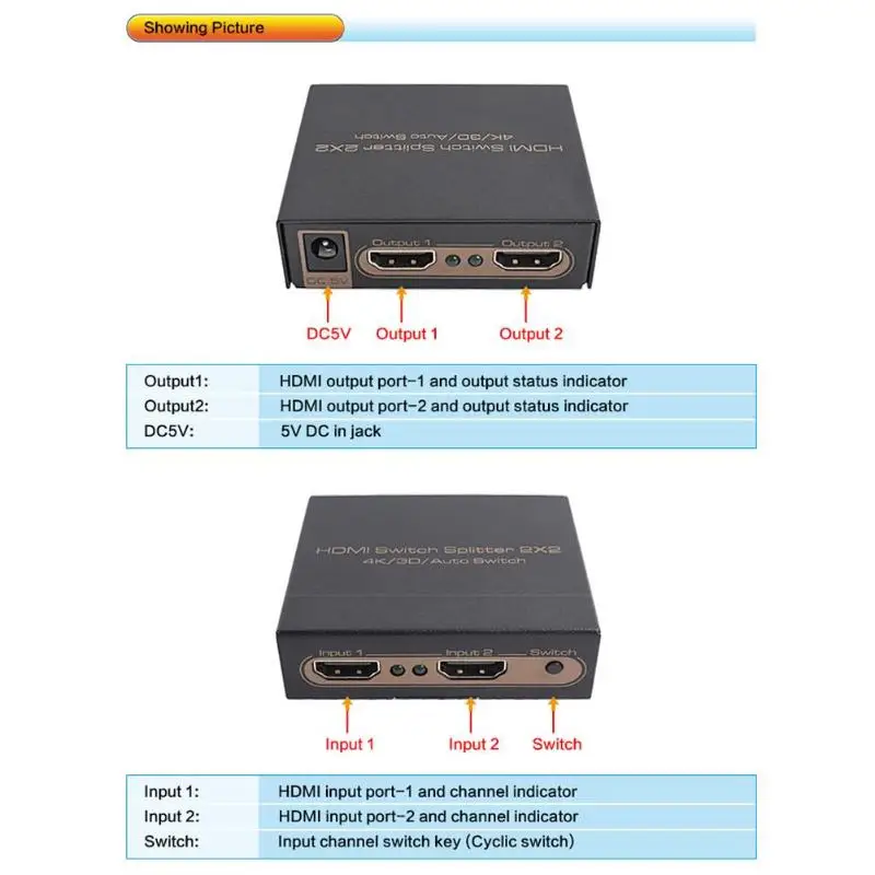 ALLOYSEED 2x2 Переключатель HDMI 2 Вход 2 Выход HDMI разделитель, сплиттер адаптер Поддержка 4K 3D 1080P для PS4 HDTV PC DVD плеер