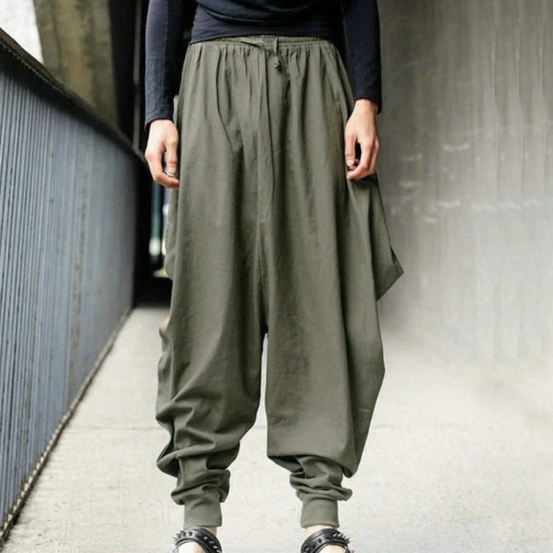 

2021 Fashion Solid Loose Harem Pants Men Spring Summer Cotton Linen Harajuku Trousers Vintage Jogging Sweatpants Men Clothing