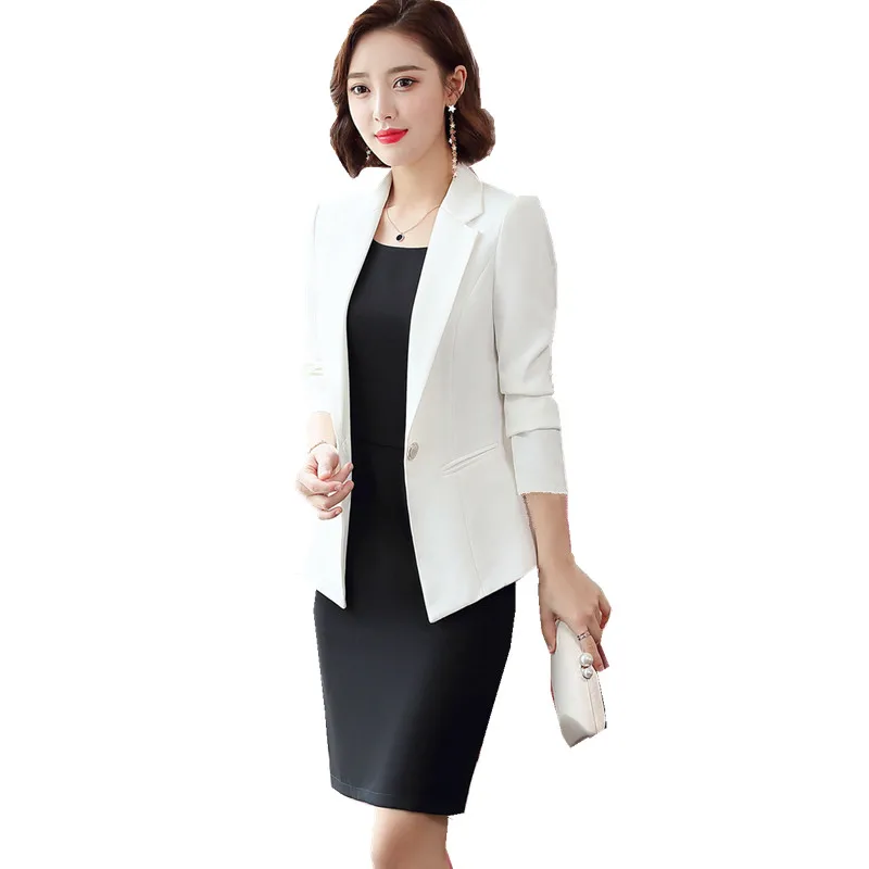 Женский офисный костюм блейзер платье комплект с длинным рукавом без рукавов из 2