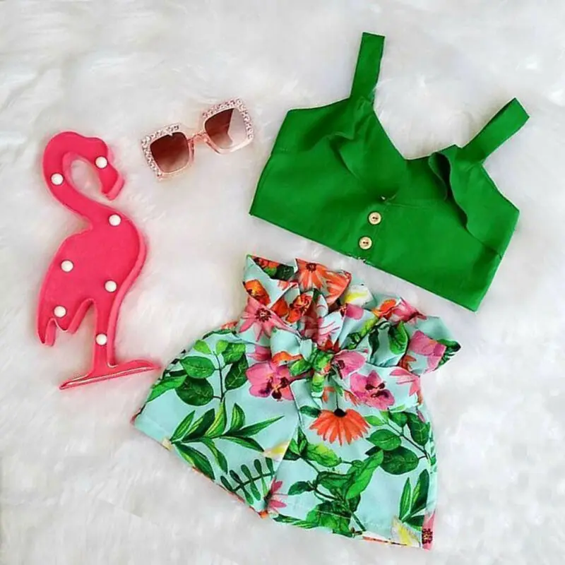 Детский укороченный топ без рукавов с цветочным принтом|Комплекты одежды для