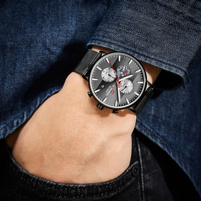 

NAVIFORCE Men Watch Fashion Quartz Watches Luxury Brand Stainless Steel Chronograph Wristwatch Men Waterproof Analog Male Clock