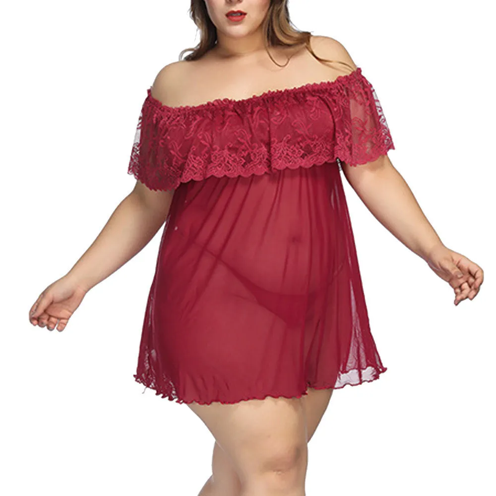 Sexy Nightwear Plus Size S-7XL Women Solid Lingerie Lace Babydoll G-String Thong Stocking Underwear Seksi Gecelik | Тематическая
