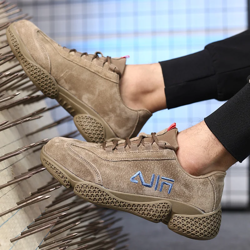 

Легкая защитная обувь на все сезоны, из ПУ кожи, с мягкой подошвой, дышащая сетка, защита от ударов, Рабочая обувь для мужчин