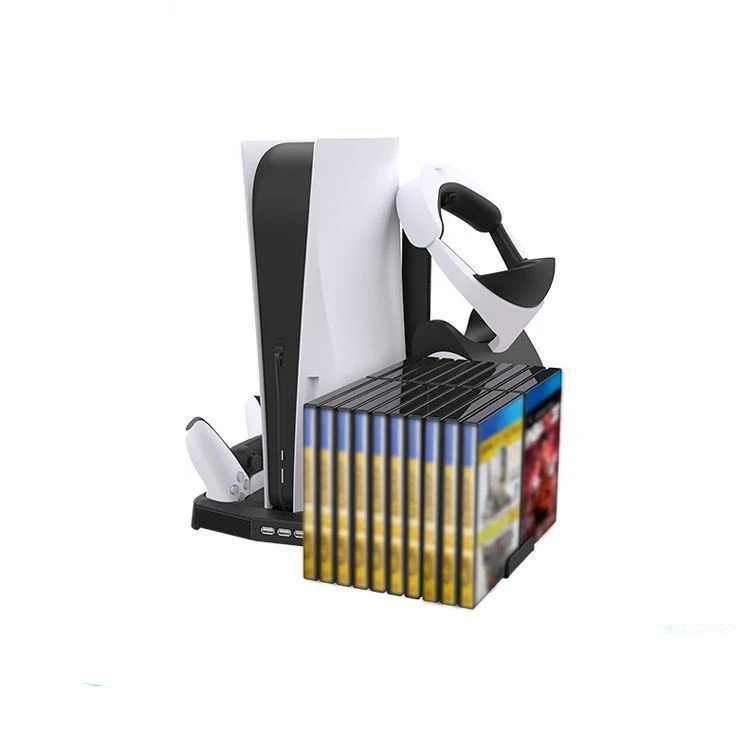 

For PS5 Vertical Cooling Fan Stand Digital Edition With Game Slot 3 Charge Port Dual Controller Charging Station Charger For PS5