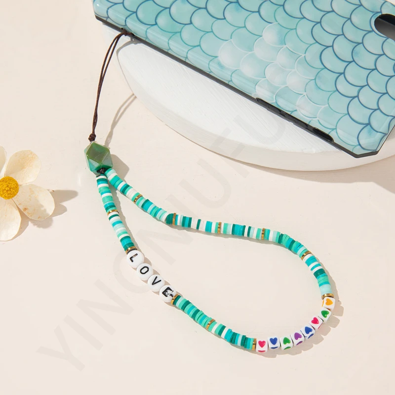Rainbow Soft Pottery Acrylic Mobile Phone Lanyard Short Anti-lost Ladies Mobile Phone Chain Key Lanyard