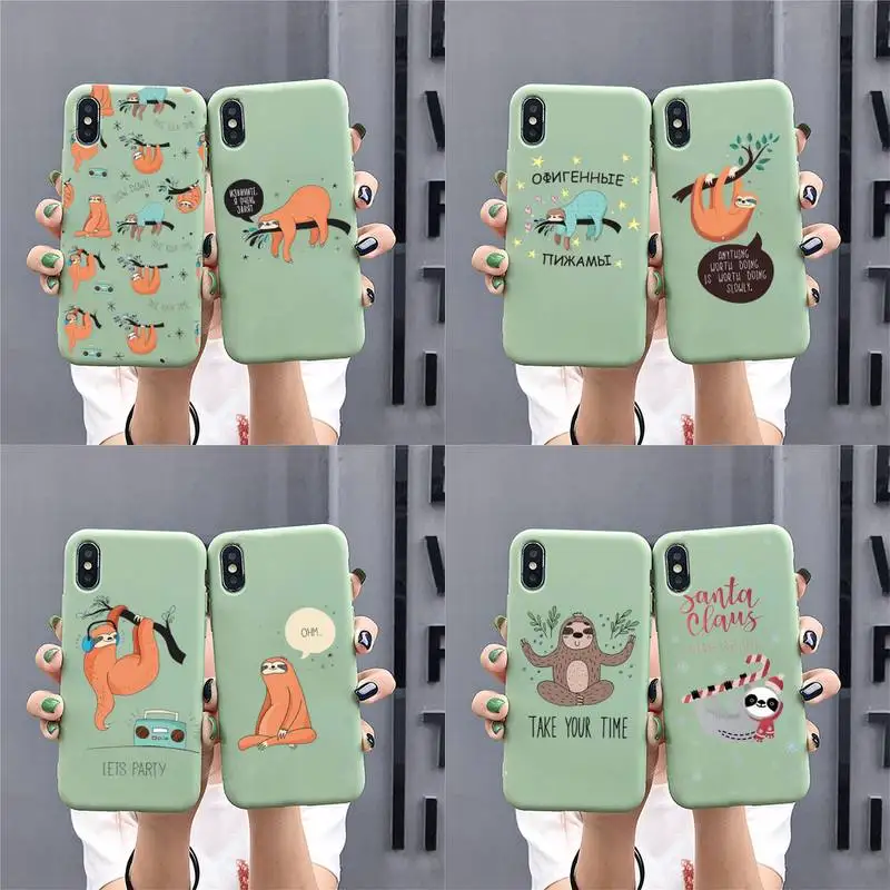 

Sloth Cute Animals Phone Case for iphone 13 11 Pro Max X XS Max XR Solid Color For 7 8 6 6S Plus Funda Cases