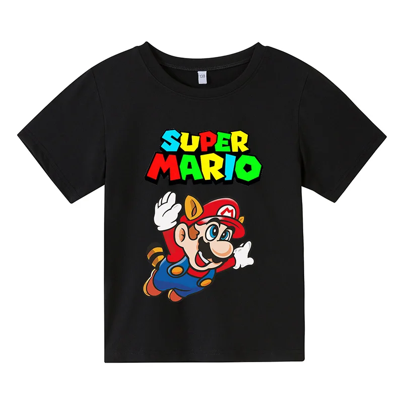 

2021 Super Mario Boys T-Shirt Girls Tops Kawaii Summer Kids Cartoon Graphic Tees Funny Harajuku Children Football Shirts