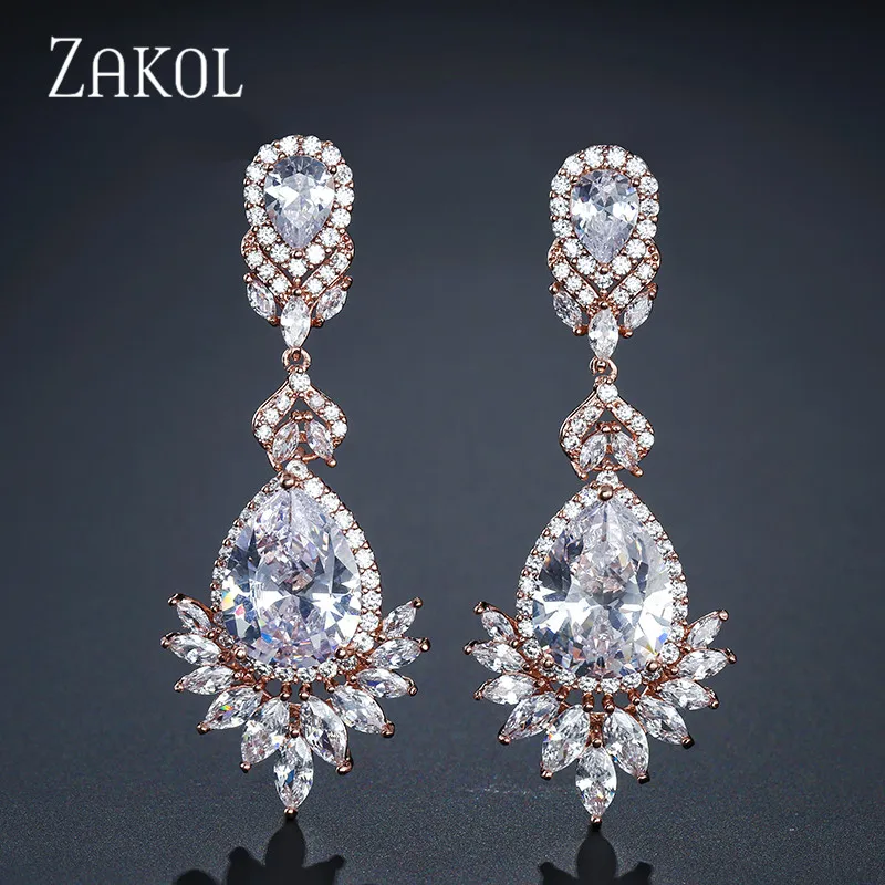 ZAKOL высокое качество кубического циркония цвета розового золота большие длинные