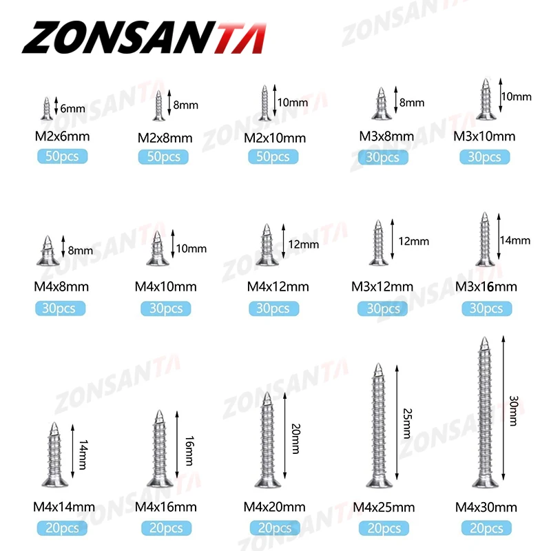 Саморезы ZONSANTA M2 M3 M4 винты из нержавеющей стали 304 Phillips с плоской головкой по