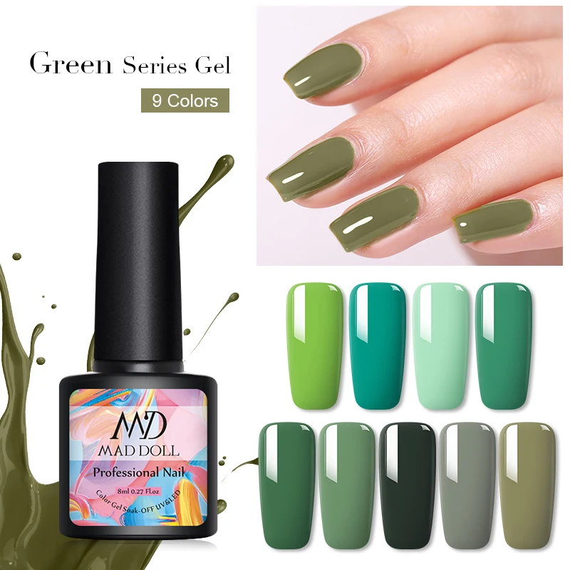 Гель лак для ногтей MD MAD DOLL 8 мл зеленый УФ СВЕТОДИОДНЫЙ гель маникюра|Гель ногтей|