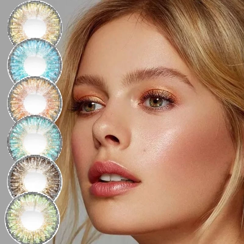 

A natural contact lens, a soft, multi-colored contact lens, and a pair of eye makeup Aqua blue lenses Bella contact lenses