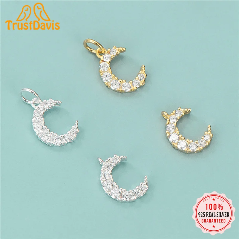 

TrustDavis Real 925 Sterling Silver Fashion Minimalist Sweet Moon CZ Charm Pendant Handmade DIY Accessories Fine Jewelry HY414