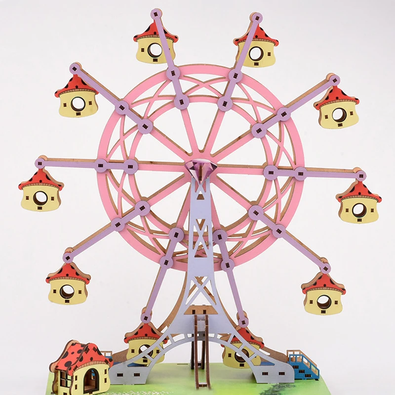 

Rotatable DIY 3D Ferris Wheel Wooden Model Building Block Kit Assembling Children's Toy Gift