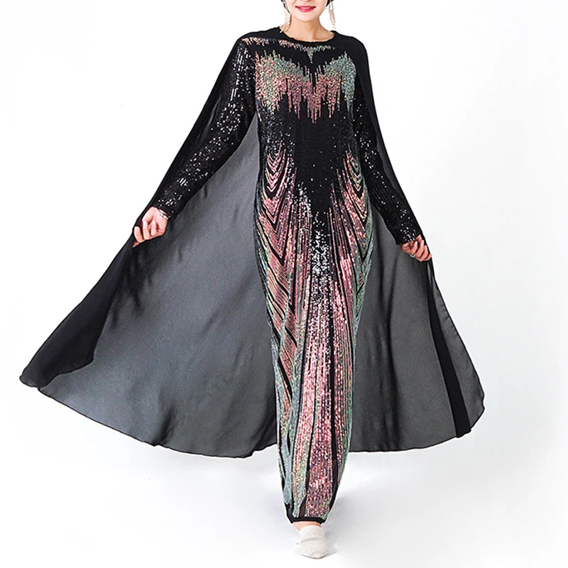 Black splice dress Мусульманское платье вечерние с блестками Дубай abaya Soiree турецкие вечерние платья Хиджаб ислам одежда Абая для женщин Кафтан Kleding - Цвет: Black splice dress
