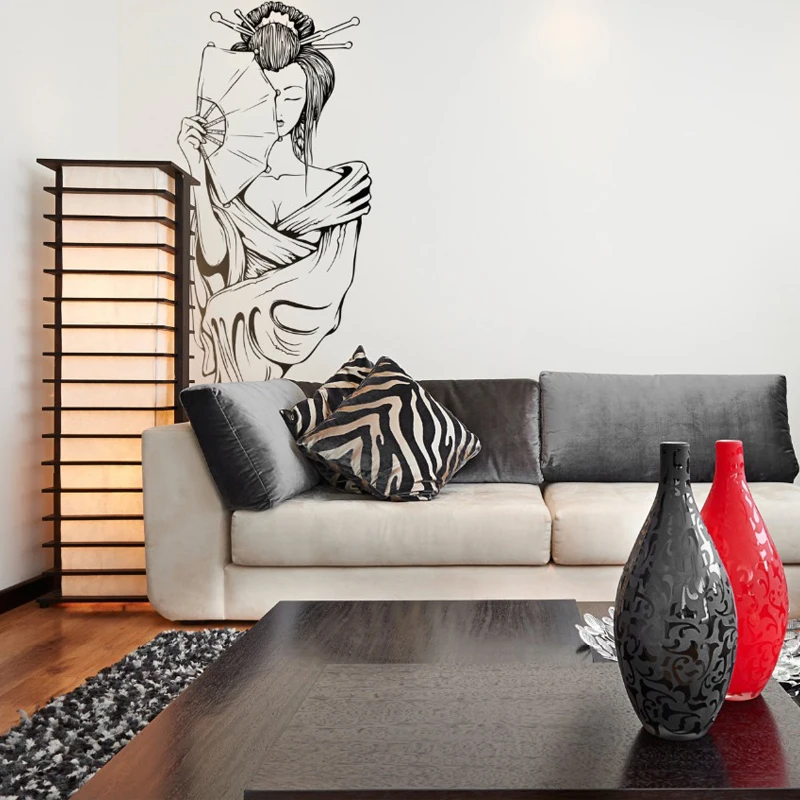 Наклейка на стену для салона красоты девушка гейши Виниловая наклейка Постер