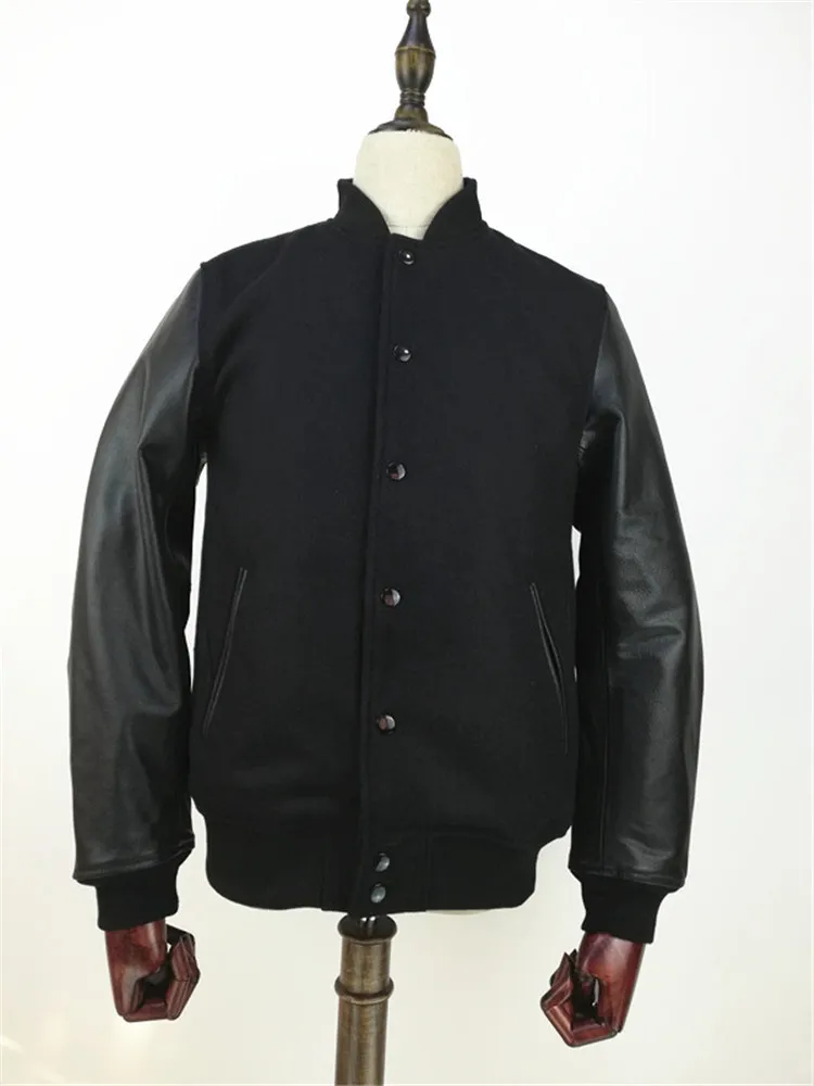 New arrival women's fashion genuine sheepskin leather with woolen cashmere patchwork short coat jackets black big oversized xxl