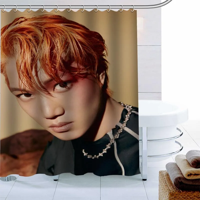 Занавеска для душа Kpop Exo 12 крючков ткань из полиэстера 3D-печать водонепроницаемая