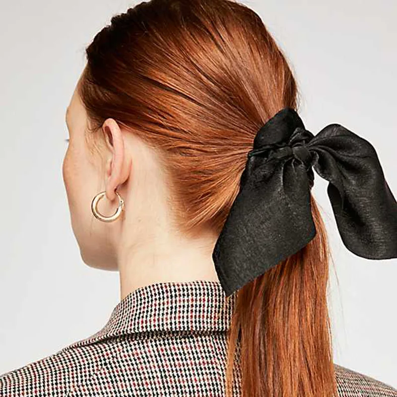 Шелковистые атласные Однотонные резинки для волос с бантиком модные Ленточные
