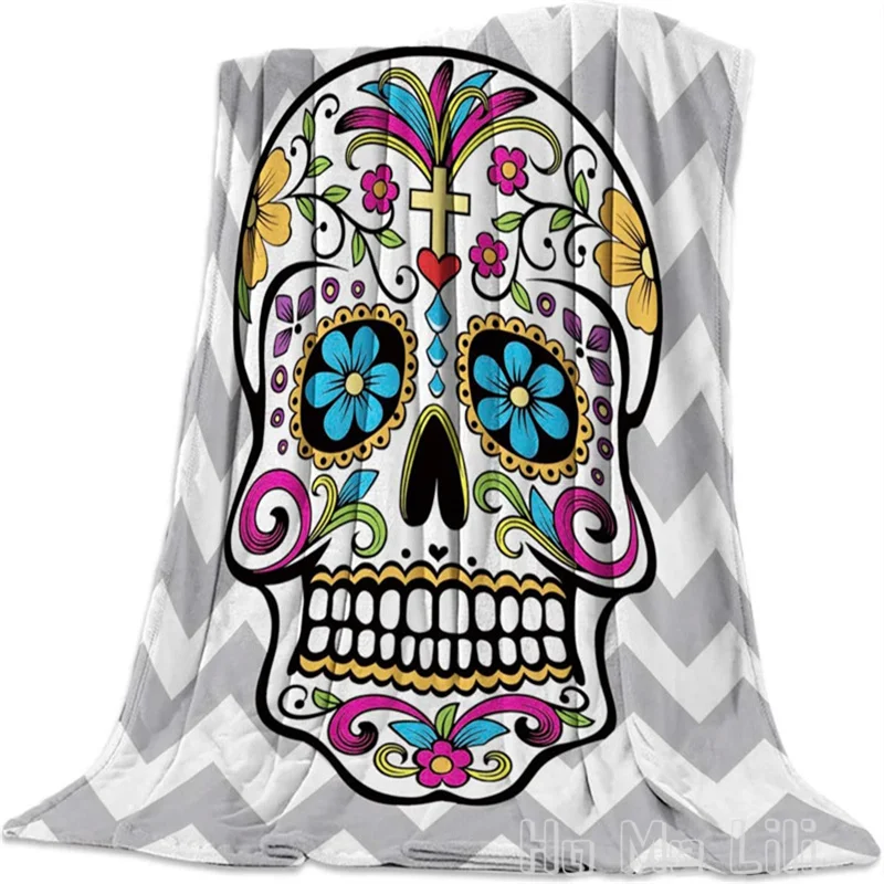 

Flannel Blanket By Ho Me Lili For Couch Bed Sofa Chair Luxury Decorative Microfiber Sugar Skull Lightweight Cozy Super Soft