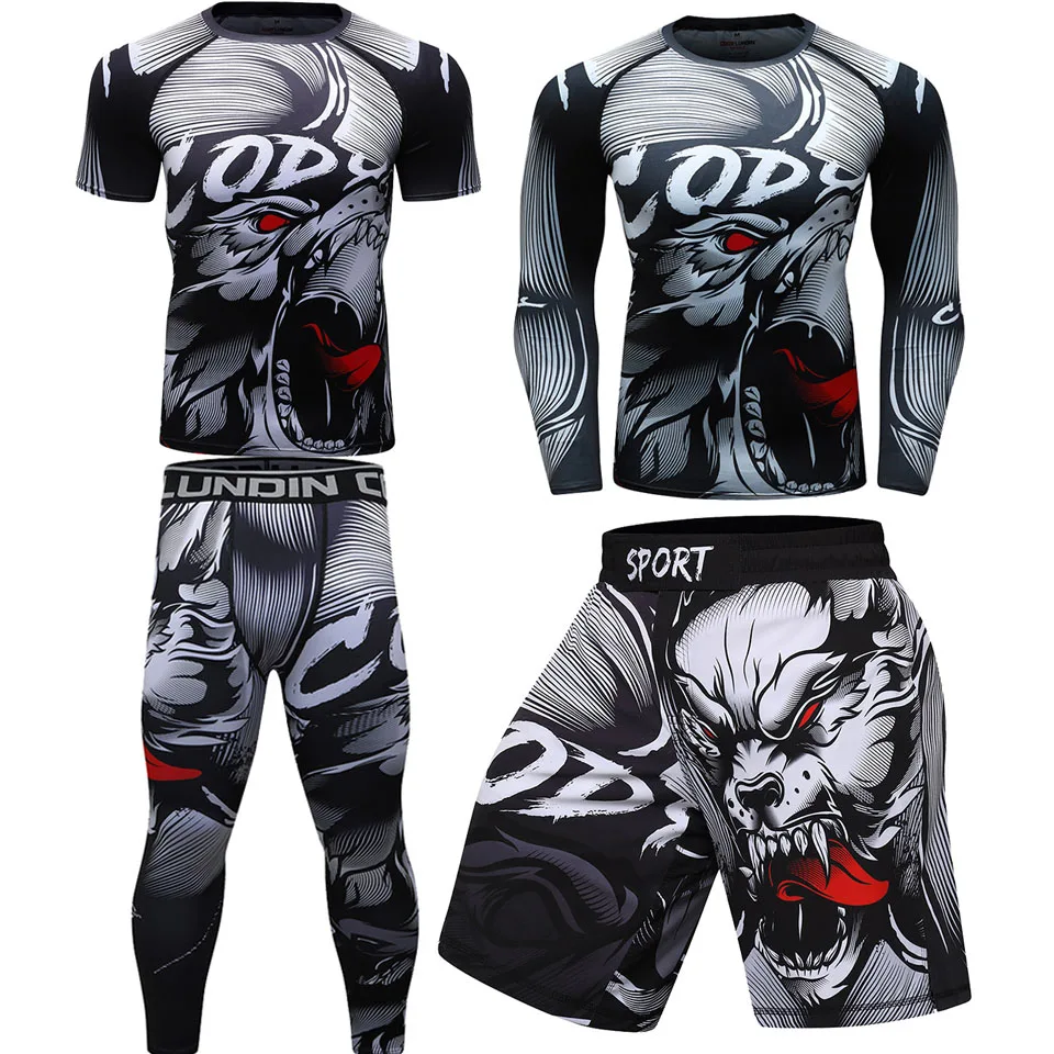 

MMA Rashguard Jiu Jitsu Men T shirt+Pants Boxing Jerseys BJJ KickBoxing Muay Thai Shorts Tights Fitness Run Trained Sport Suit