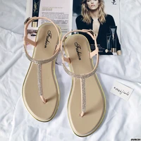 2022 new summer clip foot flat casual womens flat beach shoes rhinestones sandals rivet sandals leather gladiator sandals