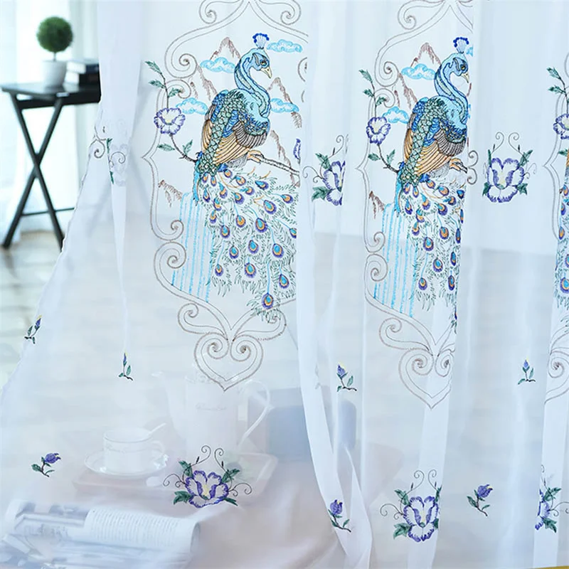 Voile Tulle 01 Вышитый Павлин занавеска ткань для гостиной китайский стиль вышитый Павлин вуаль льняная белая прозрачная Тюль X-WP433#40 - Цвет: Voile Tulle 01