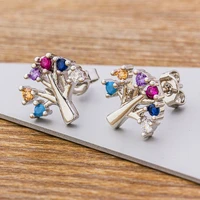 aibef cz rhinestone tree of life silver color crystal stud earrings women bohemian modern female jewelry fashion earrings