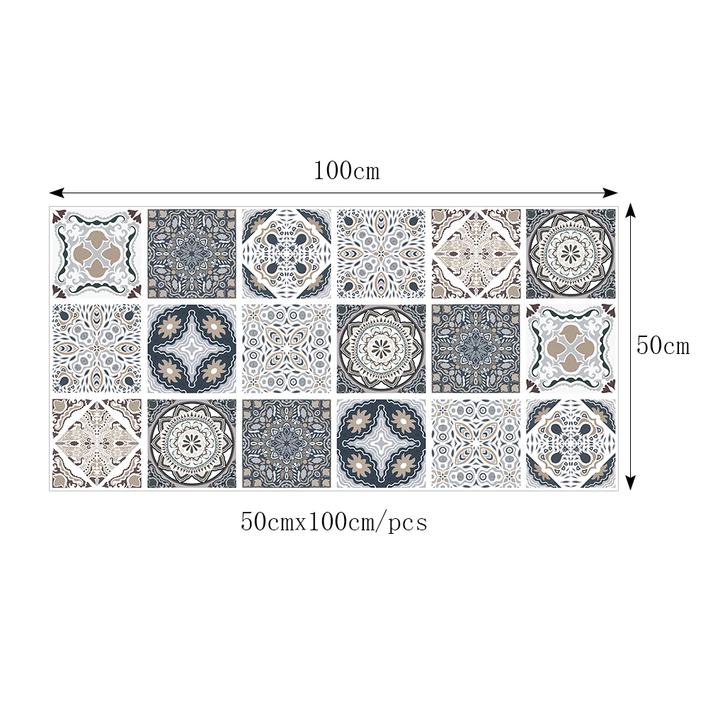 

Retro Pattern Simulation Tiles Wall Sticker 50*100cm Transfers Covers For Kitchen Bathroom Ground Renovation Vinly Art Stickers