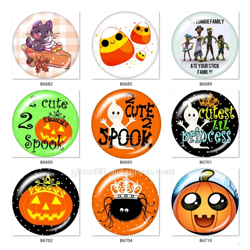 

10pcs mixed set happy Halloween BOO Cartoon 12mm/18mm/20mm/25mm Round photo glass cabochon demo flat back Making findings TL468