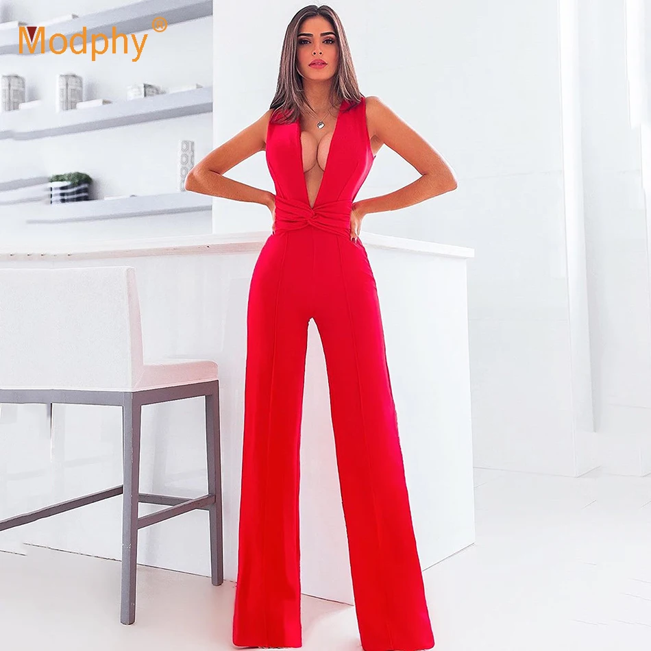 Новинка осени 2019 модный красный женский комбинезон с широкими штанинами