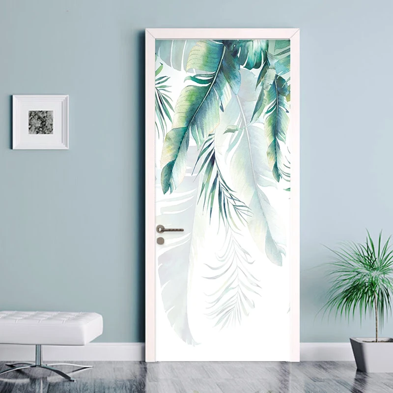 Самоклеящиеся 3D наклейки на двери расписанные вручную банановые листья