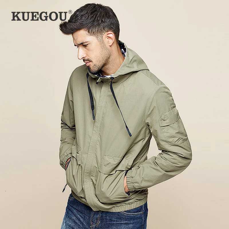 KUEGOU 2019 Осенняя камуфляжная Повседневная куртка с капюшоном для мужчин и пальто