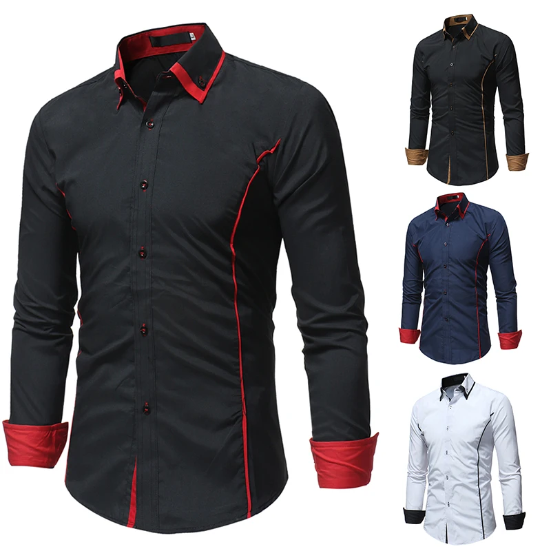 Мужская приталенная рубашка Camisa Masculina Повседневная однотонная черная с длинными
