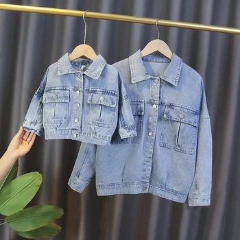 Mommy Daughter Denim Jacket Coat Family Matching Outfits Outerwear Girls Jacket Autumn Kids Fashion Casual Jeans Coats Clothes 2