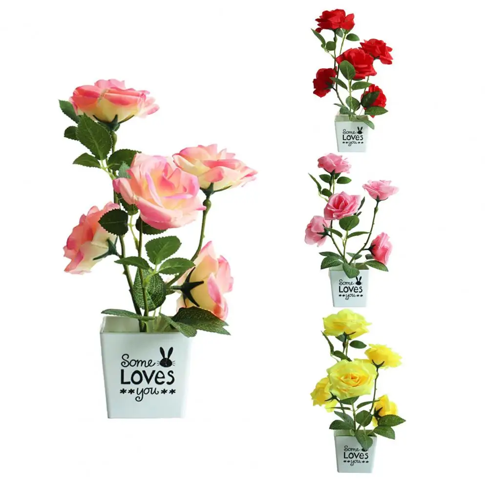 

80% Hot Sale Artificial Rose Flower Pot Indoor Desktop Decoration Wedding Party Artificial Silk Flower Ornaments for Home