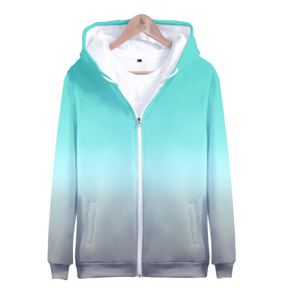 

2020 Gradient Color 3D Pirited Zipper Hoodies Women/Men Long Sleeve Hooded Sweatshirt Harajuku Casual Streetwear Clothes